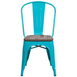 Flash Furniture 4 Pk. Crystal Teal-Blue Metal Stackable Chair with Wood Seat