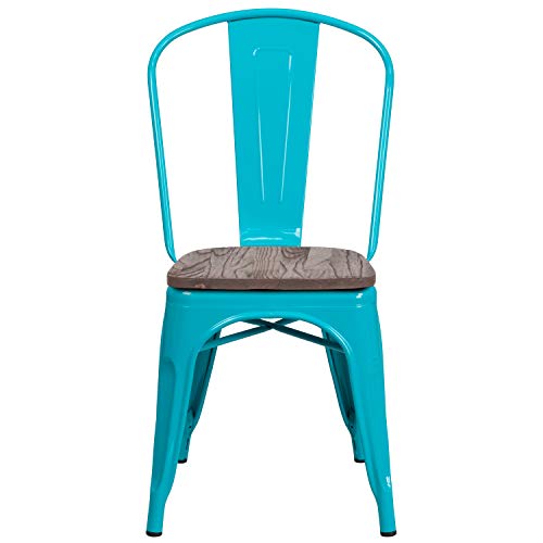 Flash Furniture 4 Pk. Crystal Teal-Blue Metal Stackable Chair with Wood Seat