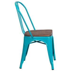 Flash Furniture 4 Pk. Crystal Teal-Blue Metal Stackable Chair with Wood Seat