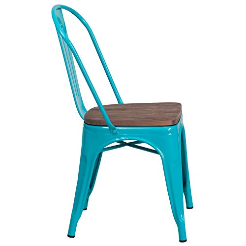 Flash Furniture 4 Pk. Crystal Teal-Blue Metal Stackable Chair with Wood Seat