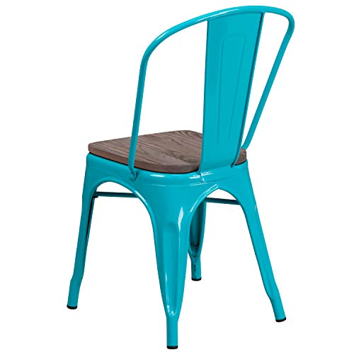 Flash Furniture 4 Pk. Crystal Teal-Blue Metal Stackable Chair with Wood Seat