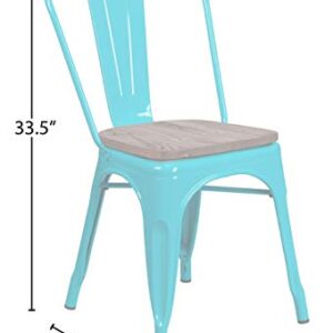 Flash Furniture 4 Pk. Crystal Teal-Blue Metal Stackable Chair with Wood Seat