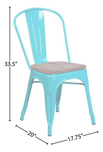 Flash Furniture 4 Pk. Crystal Teal-Blue Metal Stackable Chair with Wood Seat