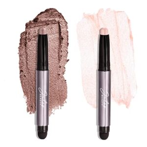 julep eyeshadow 101 crème to powder waterproof eyeshadow stick duo, blush pink metallic & mink mauve metallic
