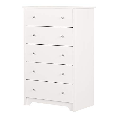 South Shore Vito Collection 5-Drawer Dresser, Pure White with Matte Nickel Handles