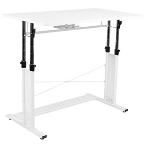 flash furniture height adjustable (27.25-35.75″h) sit to stand home office desk – white