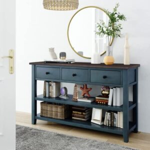 rustic console table, 50in long console table sofa table with 3 drawer and 2-tier open storage shelf, console table for living room, hallway