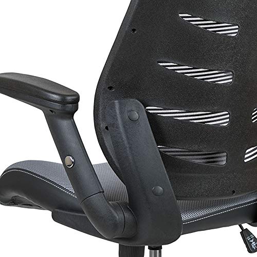 Flash Furniture High Back Dark Gray Mesh Spine-Back Ergonomic Drafting Chair with Adjustable Foot Ring and Adjustable Flip-Up Arms