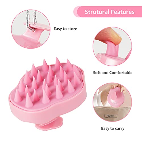 URTHEONE Hair Scalp Massager Shampoo Brush,Soft Silicone Hair Brush for Wet Dry Oily Curly Straight Thick Thin Rough Long Short Natural Men Women Kids Pets Hair Care Tools（Pink