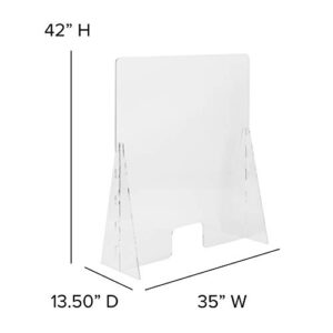 Flash Furniture Clear Freestanding Portable Protective Acrylic Sneeze Guard Plastic Panel Partition Shield for Cashier, Desk, Counter and Reception