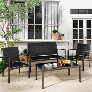 Flash Furniture Nantucket 6 Piece Patio Garden Table Set - Umbrella Table - Set of 4 Black Folding Chairs & Greesum 4 Pieces Patio Furniture Set, Outdoor Conversation Sets for Patio, Lawn Black