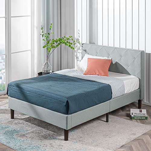 Zinus Shalini Platform, King, Sage Grey & 12 Inch Green Tea Memory Foam Mattress/CertiPUR-US Certified/Bed-in-a-Box/Pressure Relieving, King, White