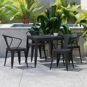 flash furniture helvey commercial indoor/outdoor set 4 metal chairs seats-square table with poly resin top, 5 piece, black