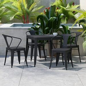 Flash Furniture Helvey Commercial Indoor/Outdoor Set 4 Metal Chairs Seats-Square Table with Poly Resin Top, 5 Piece, Black