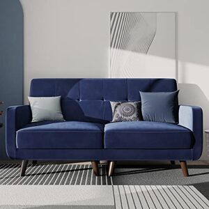 honbay upholstered loveseat blue velvet 2 seater sofa loveseat with tufted back, living room, apartment, office, 62.2”