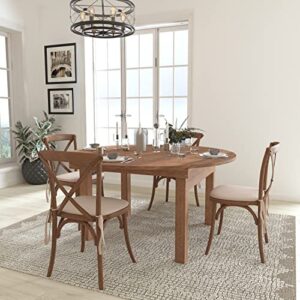 flash furniture hercules series 60″ round solid pine folding farm dining table set with 4 cross back chairs and cushions