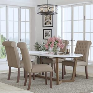 flash furniture set of 4 hercules series beige leathersoft parsons chairs with rolled back, accent nail trim and walnut finish