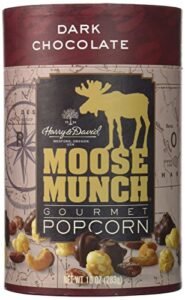 harry & david, moose munch gourmet popcorn, dark chocolate, 10 oz. (gold, brown, white)