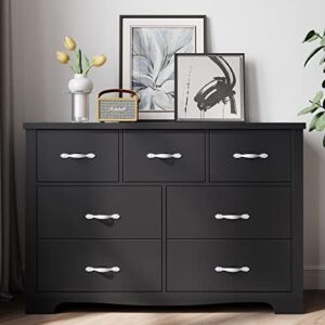 linsy home 7 drawer dresser, black dresser for bedroom, wide nursery dresser organizer, chest of drawers for baby,kids bedroom