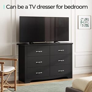 LINSY Home 7 Drawer Dresser, Black Dresser for Bedroom, Wide Nursery Dresser Organizer, Chest of Drawers for Baby,Kids Bedroom