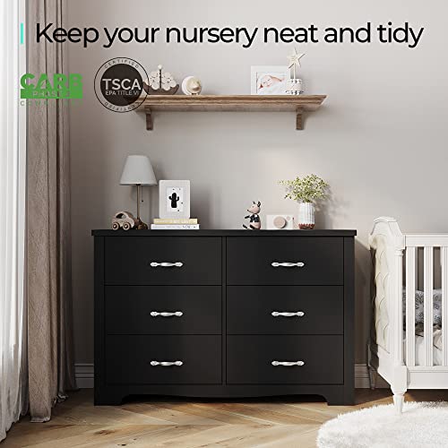 LINSY Home 7 Drawer Dresser, Black Dresser for Bedroom, Wide Nursery Dresser Organizer, Chest of Drawers for Baby,Kids Bedroom