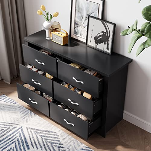 LINSY Home 7 Drawer Dresser, Black Dresser for Bedroom, Wide Nursery Dresser Organizer, Chest of Drawers for Baby,Kids Bedroom