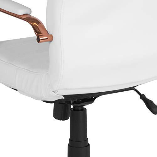 Flash Furniture Whitney Mid-Back Desk Chair - White LeatherSoft Executive Swivel Office Chair with Rose Gold Frame - Swivel Arm Chair