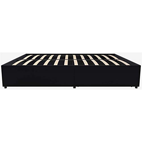 DHP Maven Upholstered Platform Bed for Raised Mattres Support with Underbed Storage Drawers, No Box Spring Needed, Queen, Black Faux Leather