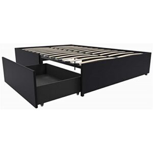 DHP Maven Upholstered Platform Bed for Raised Mattres Support with Underbed Storage Drawers, No Box Spring Needed, Queen, Black Faux Leather