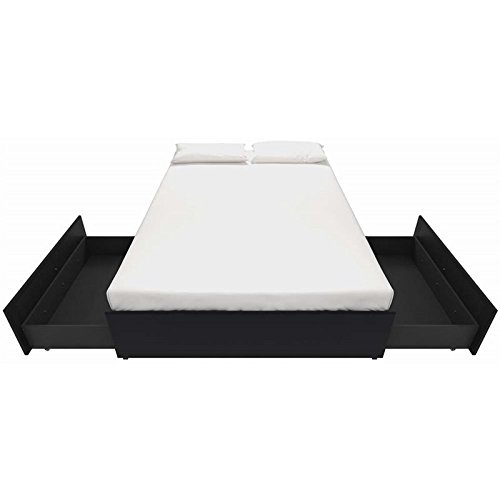 DHP Maven Upholstered Platform Bed for Raised Mattres Support with Underbed Storage Drawers, No Box Spring Needed, Queen, Black Faux Leather