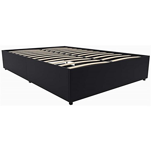 DHP Maven Upholstered Platform Bed for Raised Mattres Support with Underbed Storage Drawers, No Box Spring Needed, Queen, Black Faux Leather