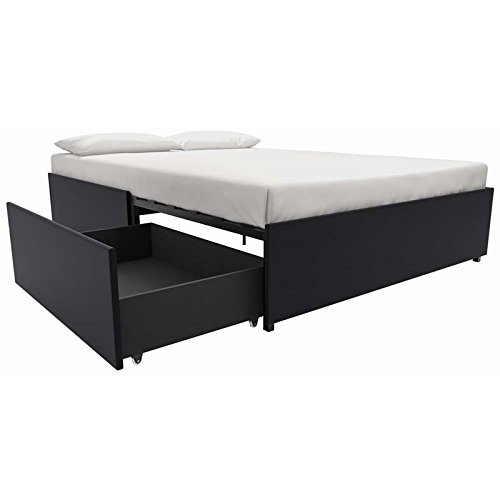 DHP Maven Upholstered Platform Bed for Raised Mattres Support with Underbed Storage Drawers, No Box Spring Needed, Queen, Black Faux Leather