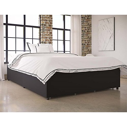 DHP Maven Upholstered Platform Bed for Raised Mattres Support with Underbed Storage Drawers, No Box Spring Needed, Queen, Black Faux Leather