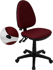 flash furniture mid-back burgundy fabric multifunction swivel ergonomic task office chair with adjustable lumbar support