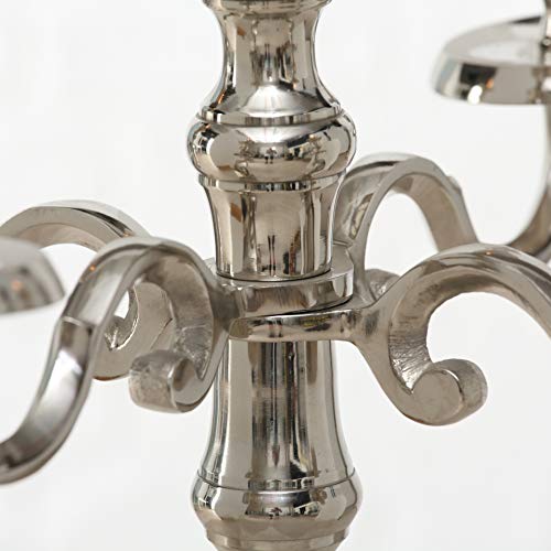 WHW Whole House Worlds Hamptons Tall Five Candle Silver Candelabra, Hand Crafted of Silver Aluminum Nickel, 4 FT High (48.75 Inches)