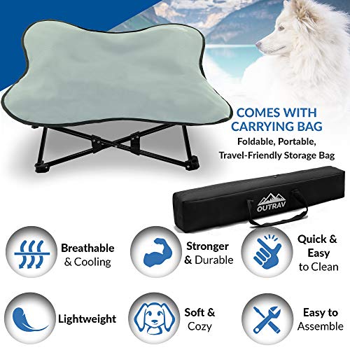 Portable Elevated Dog Bed | Folding Pet Cot for Indoor, Outdoor, Traveling, Camping | Fold Up Steel Frame with Padded Cushion Canopy | Raised Travel Lounger for Large, Small, Dogs, Cats, up to 100 lb.