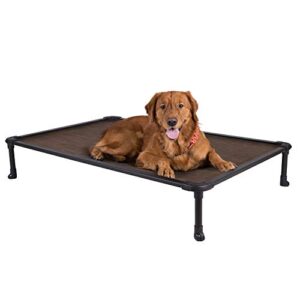 veehoo chew proof elevated dog bed – cooling raised pet cot – rustless aluminum frame and durable textilene mesh fabric, unique designed no-slip feet for indoor or outdoor use, brown, x large