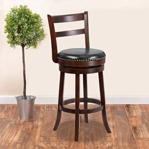 flash furniture becca 30” high cappuccino wood barstool with single slat ladder back and black leathersoft swivel seat