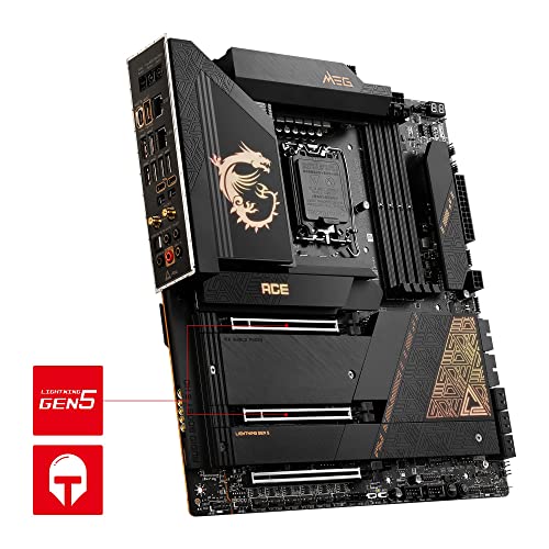 MSI MEG Z790 ACE Motherboard E-ATX - Supports Intel Core 12/13th Gen Processors, LGA 1700, DDR5 Boost (7800+MHz/OC), 2x PCIe 5.0 x16, 1x PCIe 4.0 x16, 1 x M.2 Gen5, 4 x M.2 Gen4, 2.5Gbps LAN, Wi-Fi 6E