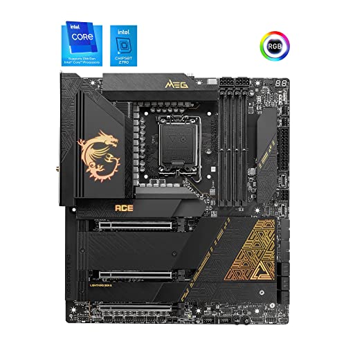 MSI MEG Z790 ACE Motherboard E-ATX - Supports Intel Core 12/13th Gen Processors, LGA 1700, DDR5 Boost (7800+MHz/OC), 2x PCIe 5.0 x16, 1x PCIe 4.0 x16, 1 x M.2 Gen5, 4 x M.2 Gen4, 2.5Gbps LAN, Wi-Fi 6E