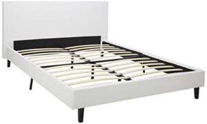 modway anya upholstered white platform bed with wood slat support in queen