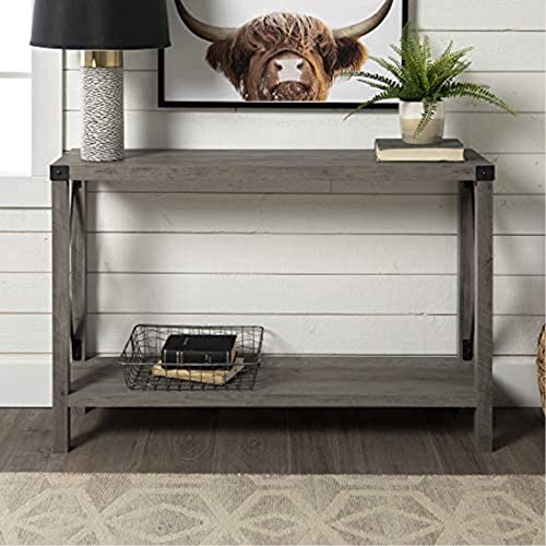 Walker Edison Sedalia Modern Farmhouse Metal X Entry Table, 46 Inch, Grey