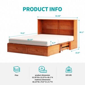 Mjkone Muti-Functional Queen Size Cube Cabinet Bed,Queen Size Horizoned Murphy Cabinet Chest Bed with USB Charging Station&Large Drawers&Trifold Mattress for Living Room/Apartment/Loft(Russet Brown)