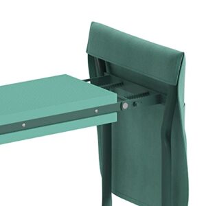 Flash Furniture Assisi Foldable Garden Kneeler Bench- Double Sided Green Foam Padding - Green Welded Iron Tube Frame - Removable Tool Bag Pouch