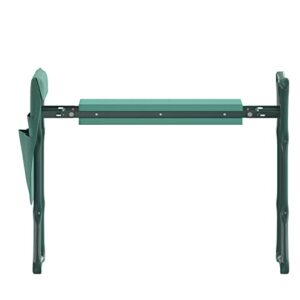 Flash Furniture Assisi Foldable Garden Kneeler Bench- Double Sided Green Foam Padding - Green Welded Iron Tube Frame - Removable Tool Bag Pouch