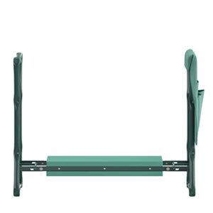 Flash Furniture Assisi Foldable Garden Kneeler Bench- Double Sided Green Foam Padding - Green Welded Iron Tube Frame - Removable Tool Bag Pouch