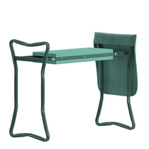 Flash Furniture Assisi Foldable Garden Kneeler Bench- Double Sided Green Foam Padding - Green Welded Iron Tube Frame - Removable Tool Bag Pouch