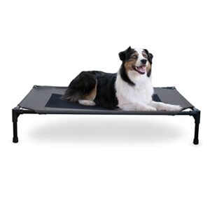 k&h pet products elevated cooling outdoor dog bed portable raised dog cot charcoal/black large 30 x 42 x 7 inches