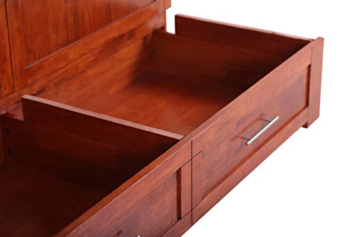 Emurphybed Daily Delight Murphy Cabinet Chest Bed with Charging Station & 6" Memory Foam Mattress, (Queen, Cherry)