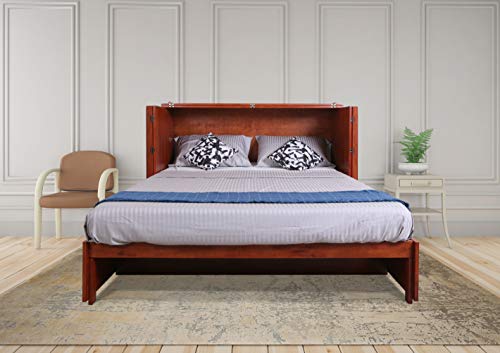 Emurphybed Daily Delight Murphy Cabinet Chest Bed with Charging Station & 6" Memory Foam Mattress, (Queen, Cherry)